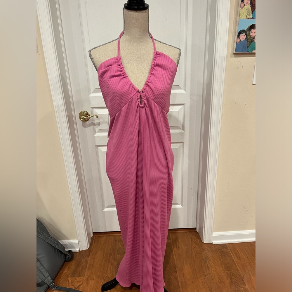 American Eagle Ribbed pink maxi halter dress